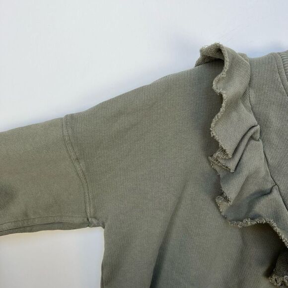 Free People Ooh La Ruffle Sweatshirt long sleeve pullover top green size XS - Picture 7 of 13